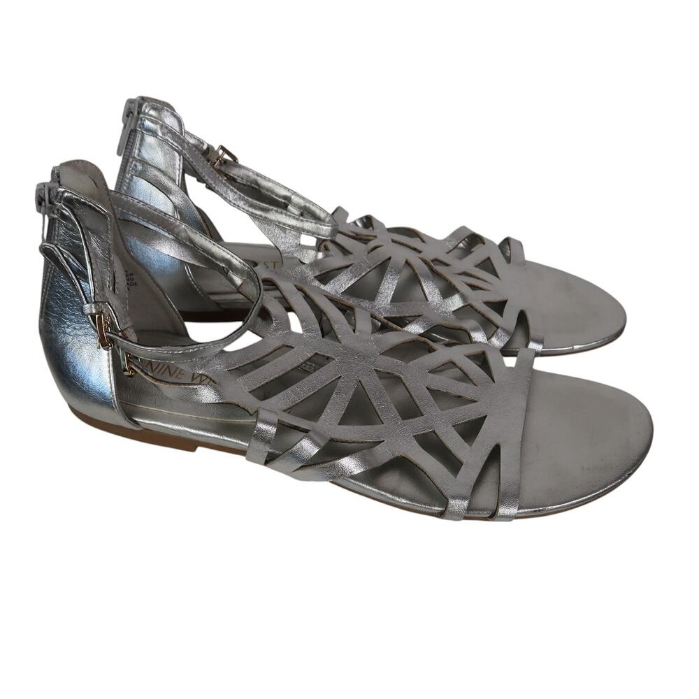 Nine West Delicacy Silver Metallic Gladiator Flat Sandals 9